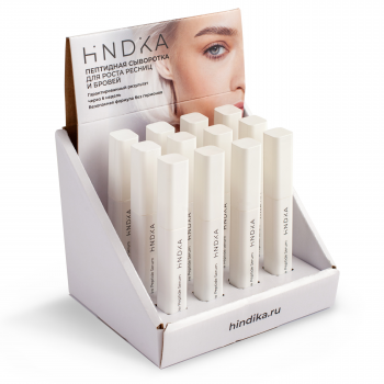 12шт + шоубокс, Пептидная сыворотка для роста ресниц и бровей Hindika